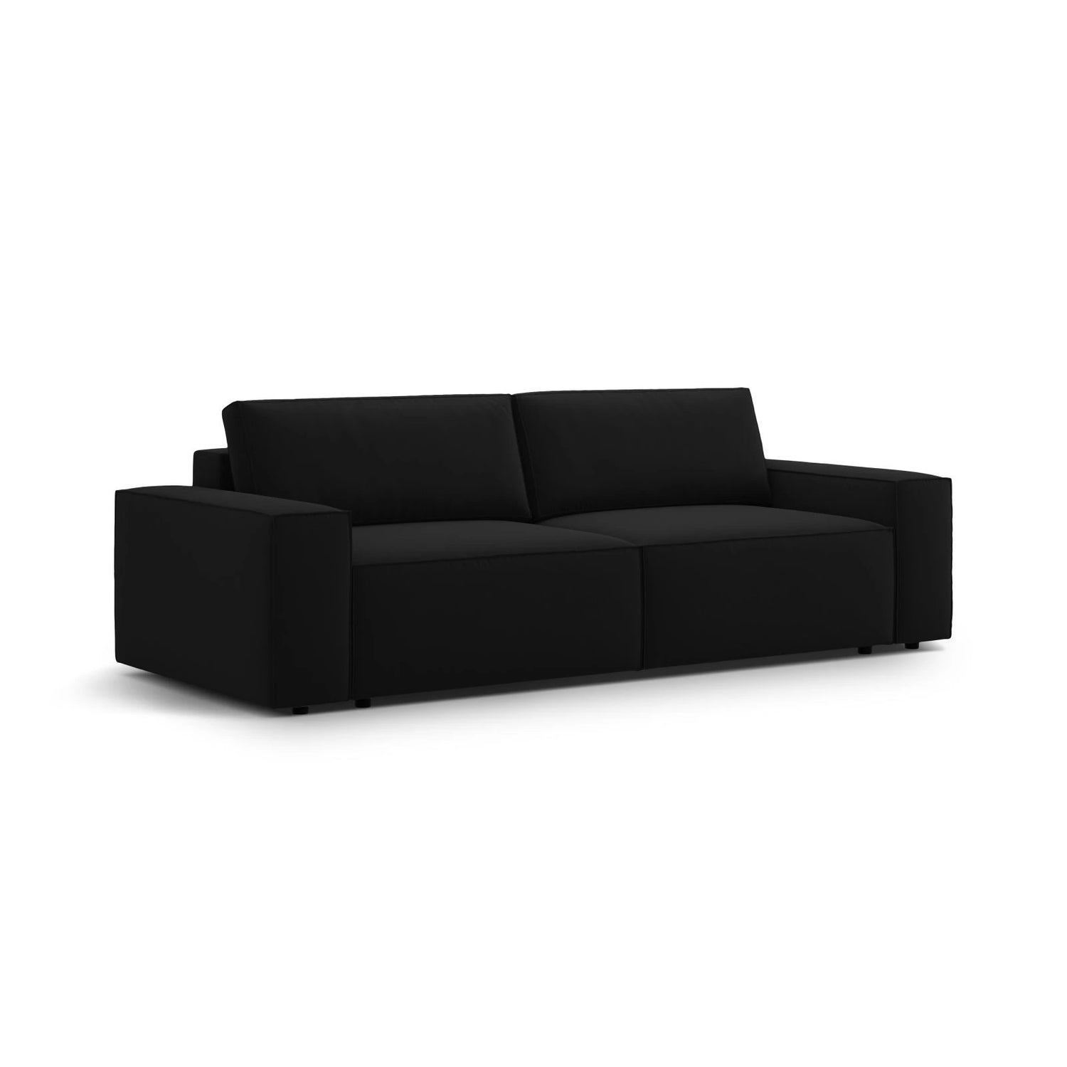 Jodie 3-Sitzer Sofa mit Schlaffunktion und Bettkasten, ausklappbar, aus Samt (Blu19) in Schwarz, 247x107 cm – Bild 4