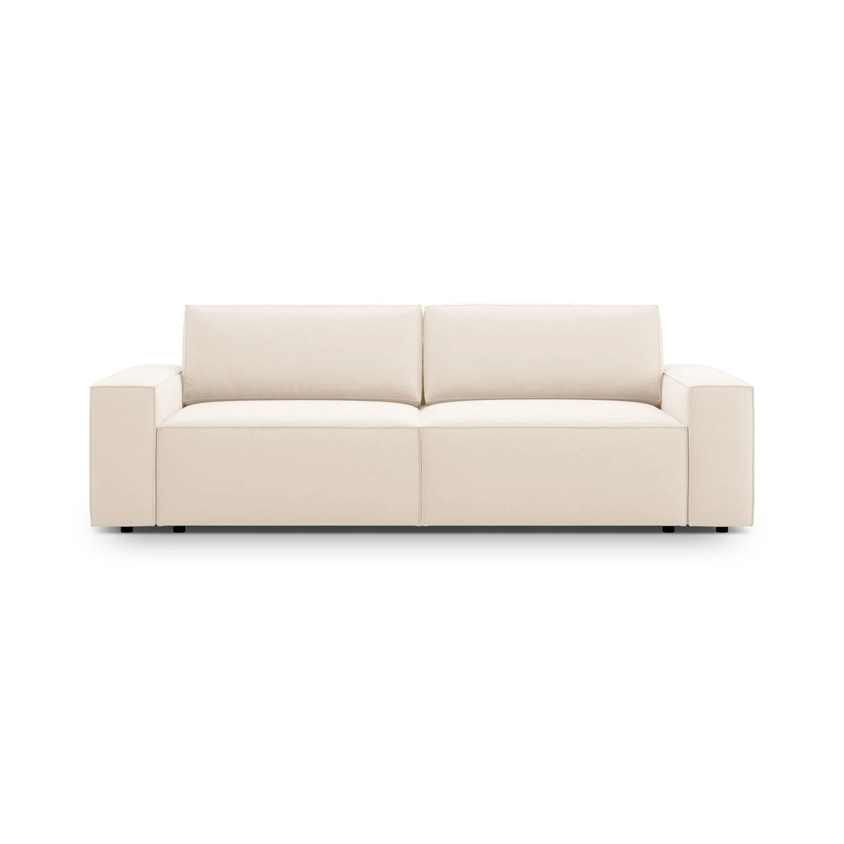 Jodie 3-Sitzer Sofa mit Schlaffunktion und Bettkasten, ausklappbar, aus Samt (Blu22) in Leichtes Beige, 247x107 cm – Bild 1