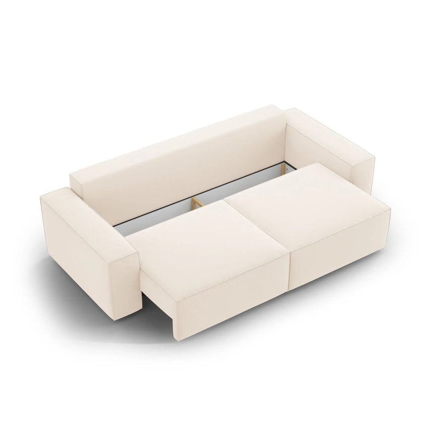 Jodie 3-Sitzer Sofa mit Schlaffunktion und Bettkasten, ausklappbar, aus Samt (Blu22) in Leichtes Beige, 247x107 cm – Bild 6