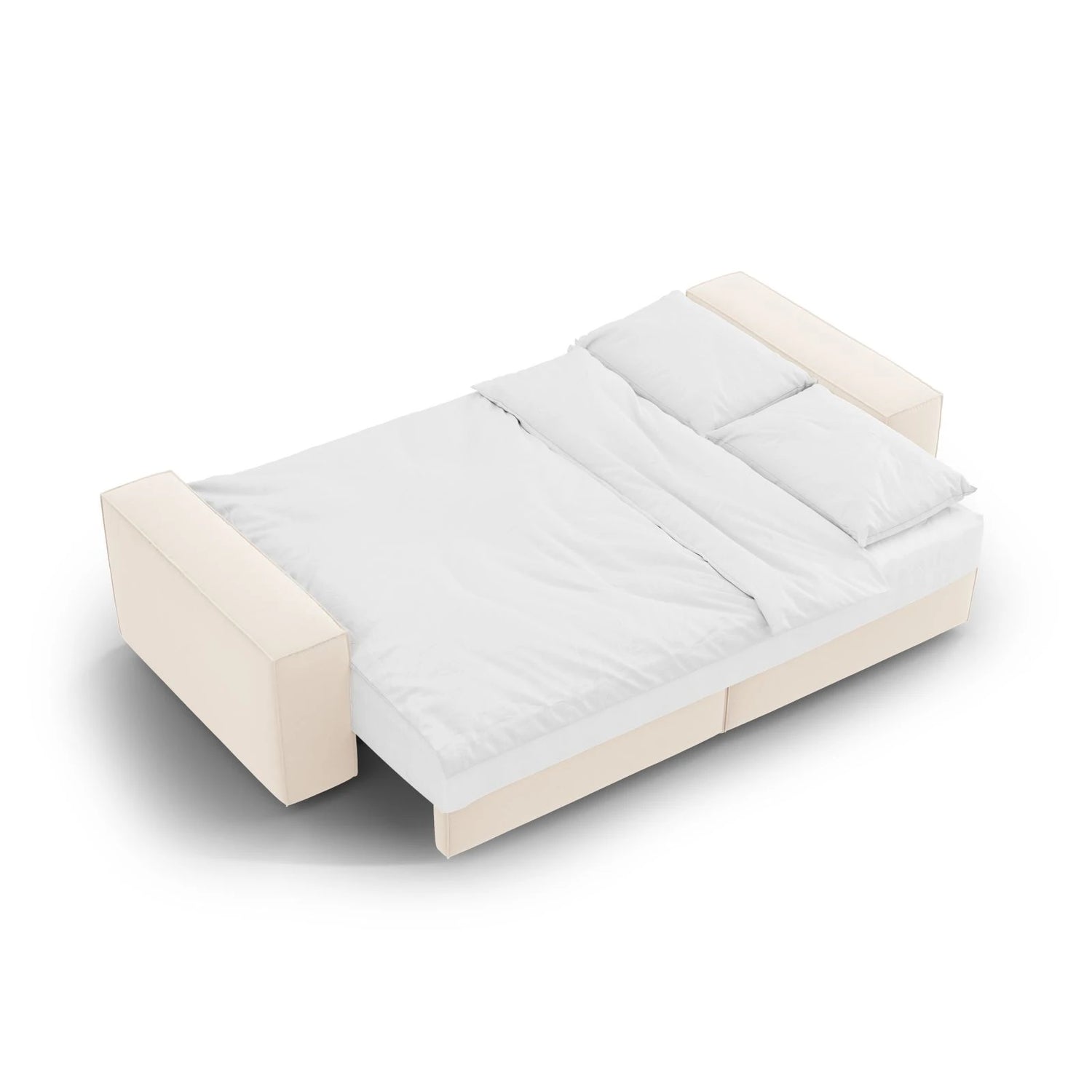 Jodie 3-Sitzer Sofa mit Schlaffunktion und Bettkasten, ausklappbar, aus Samt (Blu22) in Leichtes Beige, 247x107 cm – Bild 7