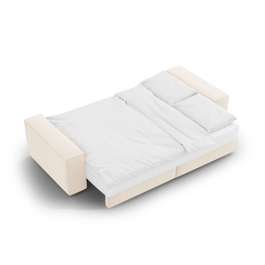 Jodie 3-Sitzer Sofa mit Schlaffunktion und Bettkasten, ausklappbar, aus Samt (Blu22) in Leichtes Beige, 247x107 cm – Bild 7