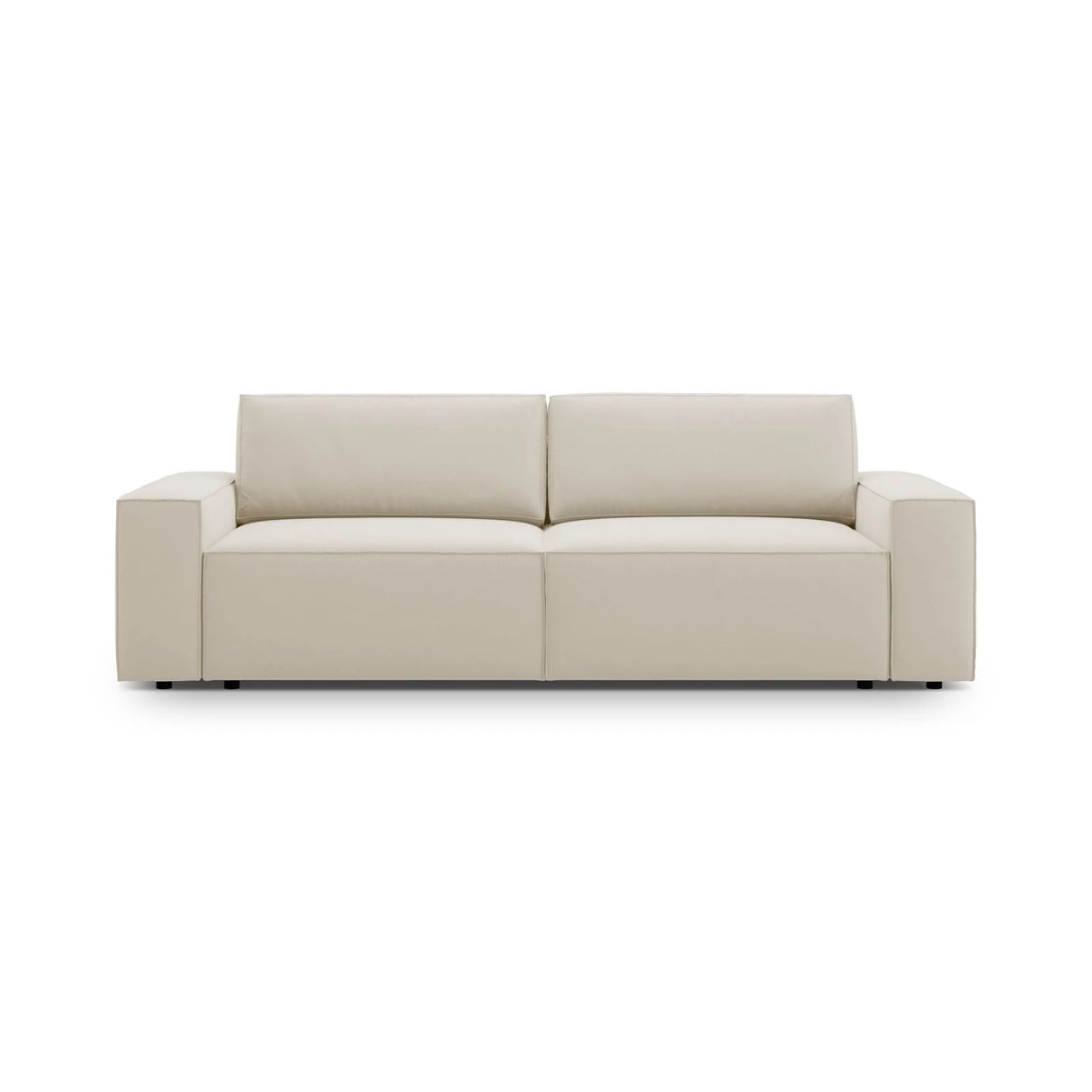 Jodie 3-Sitzer Sofa mit Schlaffunktion und Bettkasten, ausklappbar, aus Samt (Blu30) in Dunkelbeige, 247x107 cm – Bild 1