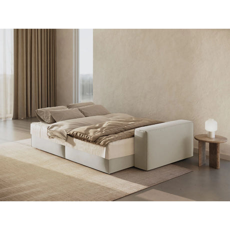 Jodie 3-Sitzer Sofa mit Schlaffunktion und Bettkasten, ausklappbar, aus Samt (Blu30) in Dunkelbeige, 247x107 cm – Bild 3