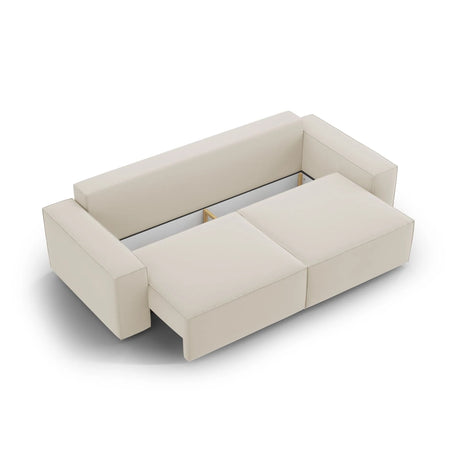 Jodie 3-Sitzer Sofa mit Schlaffunktion und Bettkasten, ausklappbar, aus Samt (Blu30) in Dunkelbeige, 247x107 cm – Bild 7