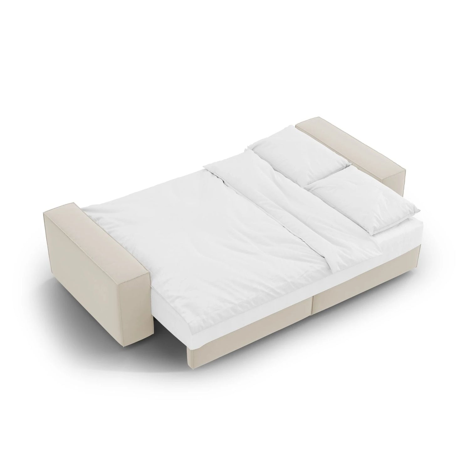 Jodie 3-Sitzer Sofa mit Schlaffunktion und Bettkasten, ausklappbar, aus Samt (Blu30) in Dunkelbeige, 247x107 cm – Bild 8