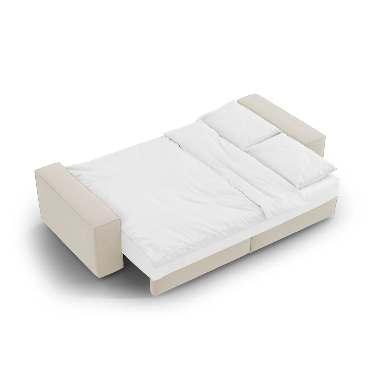 Jodie 3-Sitzer Sofa mit Schlaffunktion und Bettkasten, ausklappbar, aus Samt (Blu30) in Dunkelbeige, 247x107 cm – Bild 8