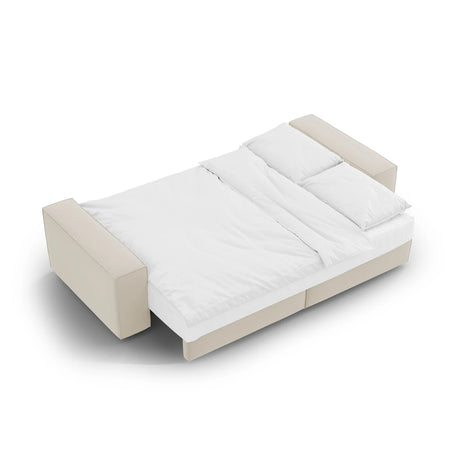 Jodie 3-Sitzer Sofa mit Schlaffunktion und Bettkasten, ausklappbar, aus Samt (Blu30) in Dunkelbeige, 247x107 cm – Bild 8