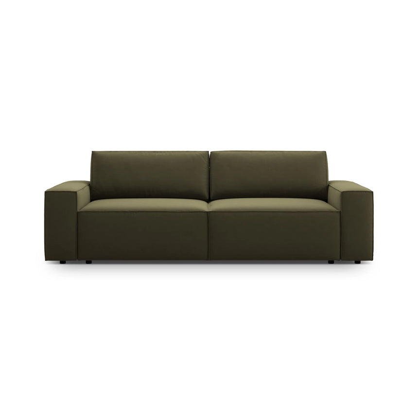 Jodie 3-Sitzer Sofa mit Schlaffunktion und Bettkasten, ausklappbar, aus Samt (Blu77) in Grün, 247x107 cm – Bild 1