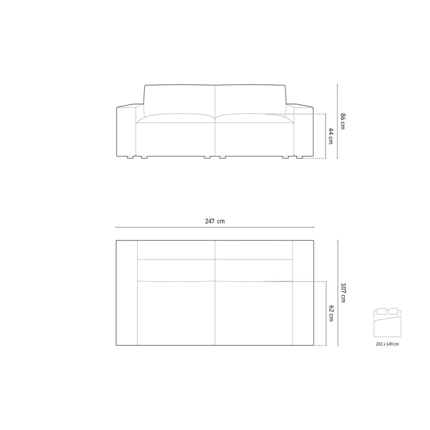Jodie 3-Sitzer Sofa mit Schlaffunktion und Bettkasten, ausklappbar, aus Samt (Blu77) in Grün, 247x107 cm – Bild 3