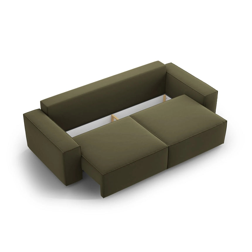 Jodie 3-Sitzer Sofa mit Schlaffunktion und Bettkasten, ausklappbar, aus Samt (Blu77) in Grün, 247x107 cm – Bild 6