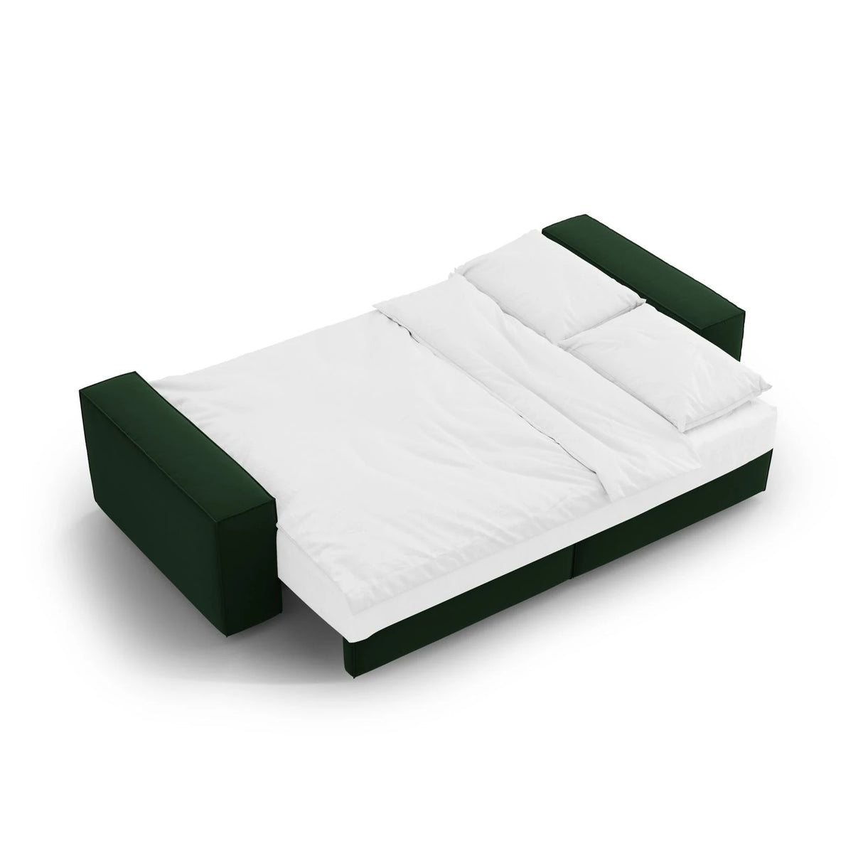 Jodie 3-Sitzer Sofa mit Schlaffunktion und Bettkasten, ausklappbar, aus Samt (Blu78) in Flaschengrün, 247x107 cm – Bild 7