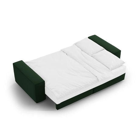 Jodie 3-Sitzer Sofa mit Schlaffunktion und Bettkasten, ausklappbar, aus Samt (Blu78) in Flaschengrün, 247x107 cm – Bild 7