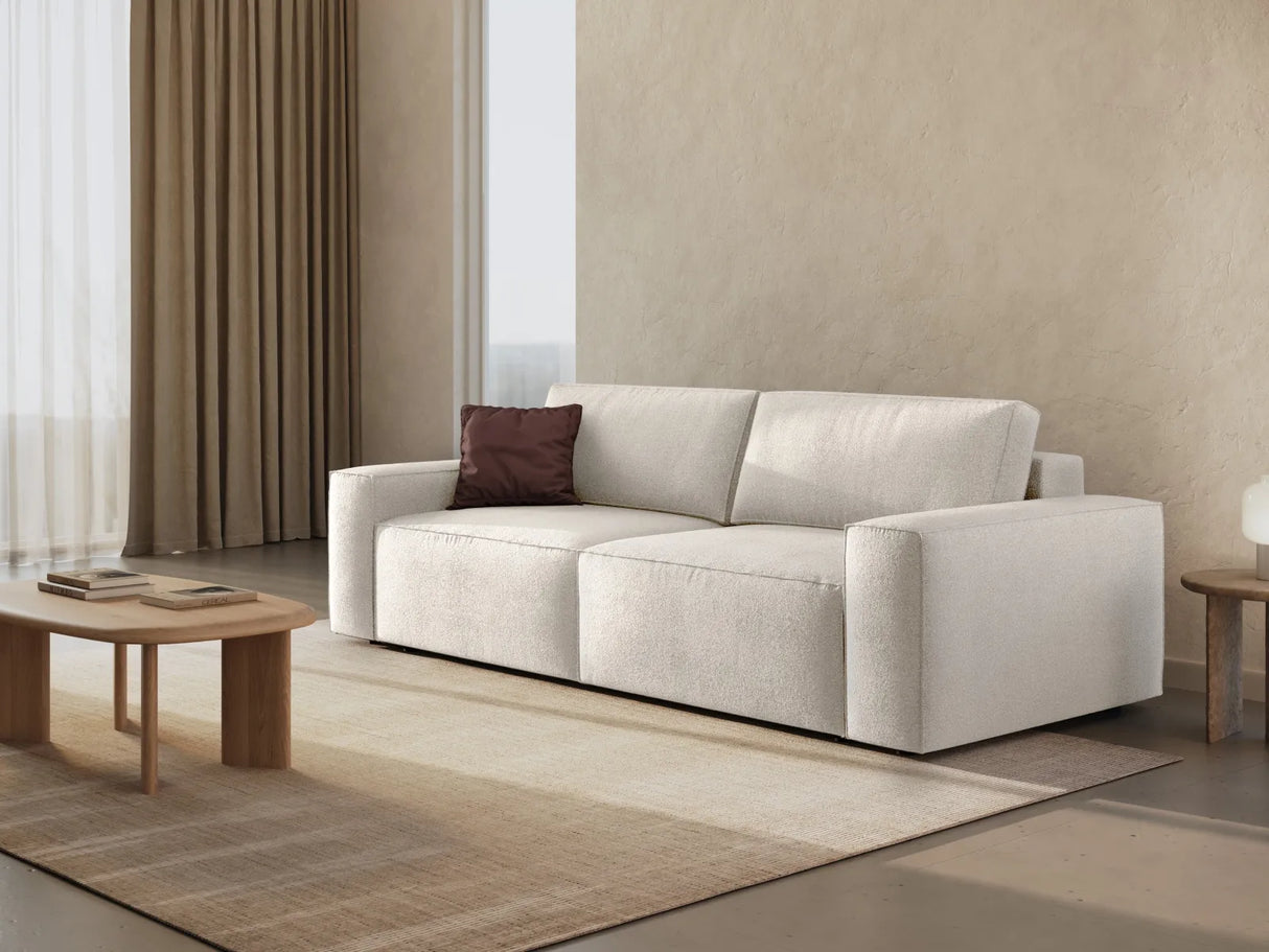 Jodie 3-Sitzer Sofa mit Schlaffunktion und Bettkasten, ausklappbar, aus Samt, Boucle oder Strukturstoff, 247x107 cm – Bild 2