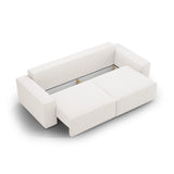 Jodie 3-Sitzer Sofa mit Schlaffunktion und Bettkasten, ausklappbar, aus Samt, Boucle oder Strukturstoff, 247x107 cm – Bild 6