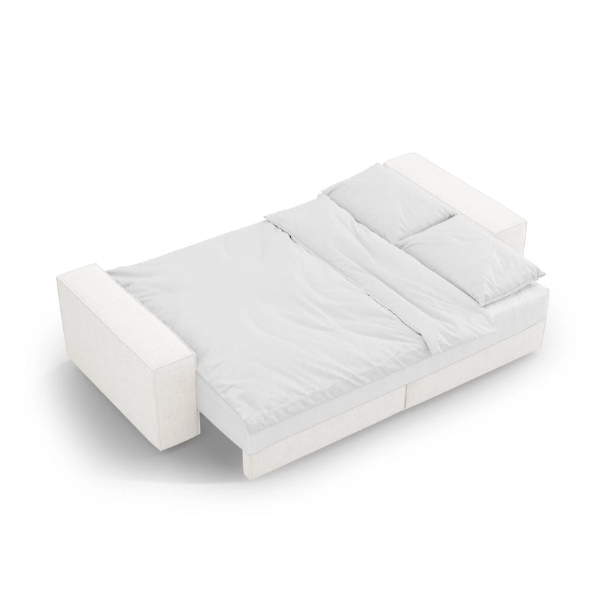 Jodie 3-Sitzer Sofa mit Schlaffunktion und Bettkasten, ausklappbar, aus Samt, Boucle oder Strukturstoff, 247x107 cm – Bild 7