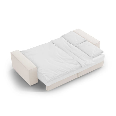 Jodie 3-Sitzer Sofa mit Schlaffunktion und Bettkasten, ausklappbar, aus Strukturierter Stoff (Meg351) in Leichtes Beige, 247x107 cm – Bild 7