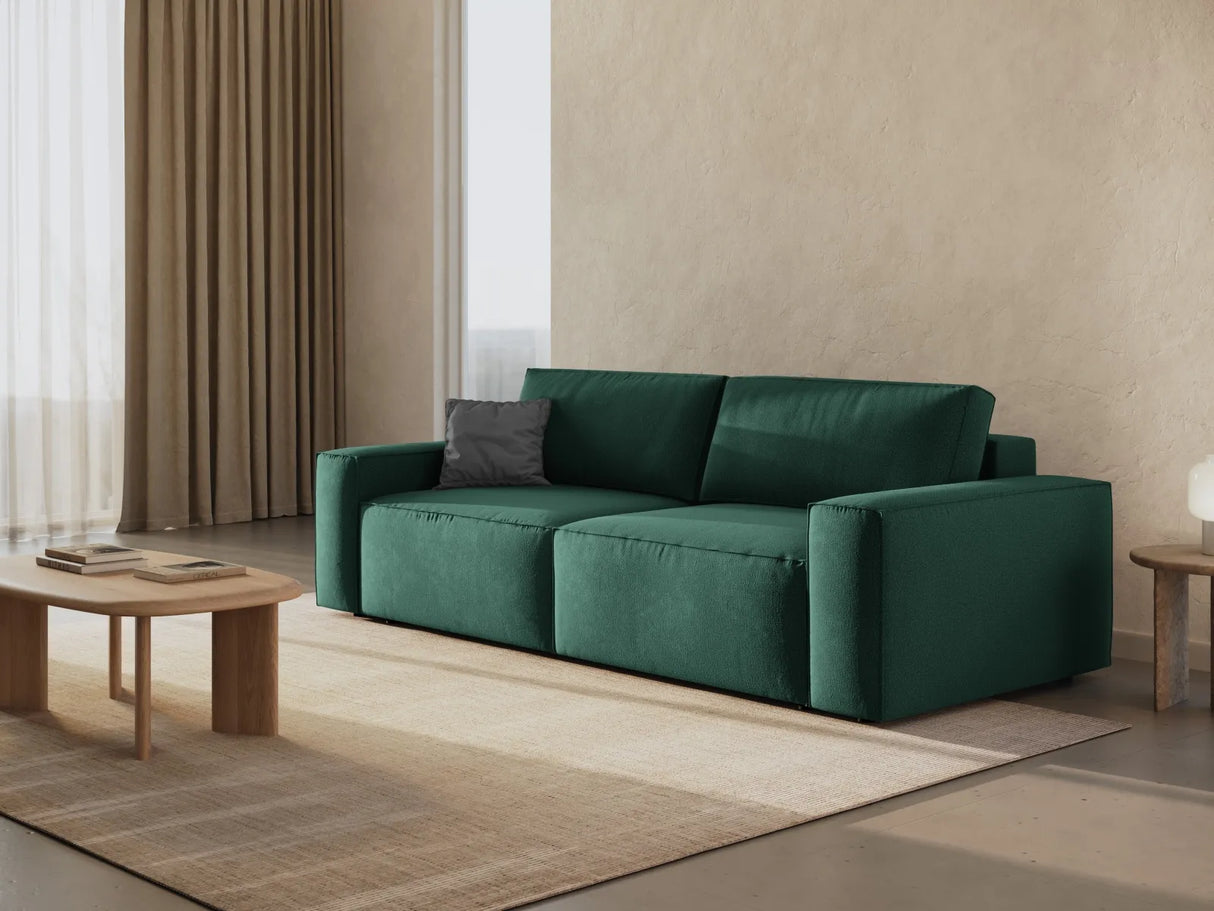 Jodie 3-Sitzer Sofa mit Schlaffunktion und Bettkasten, ausklappbar, aus Strukturierter Stoff (Meg359) in Grün, 247x107 cm – Bild 2