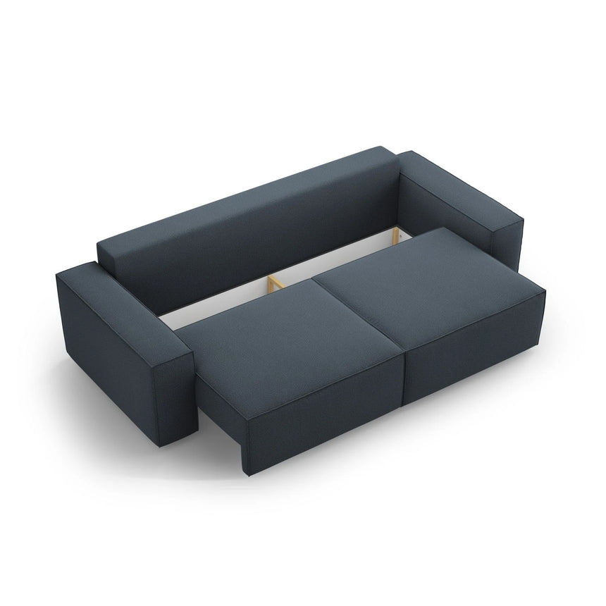 Jodie 3-Sitzer Sofa mit Schlaffunktion und Bettkasten, ausklappbar, aus Strukturierter Stoff (Meg361) in Blau, 247x107 cm – Bild 6