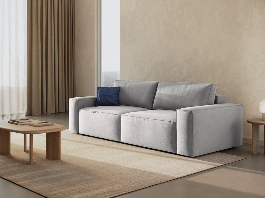 Jodie 3-Sitzer Sofa mit Schlaffunktion und Bettkasten, ausklappbar, aus Strukturierter Stoff (Meg363) in Hellgrau, 247x107 cm – Bild 2