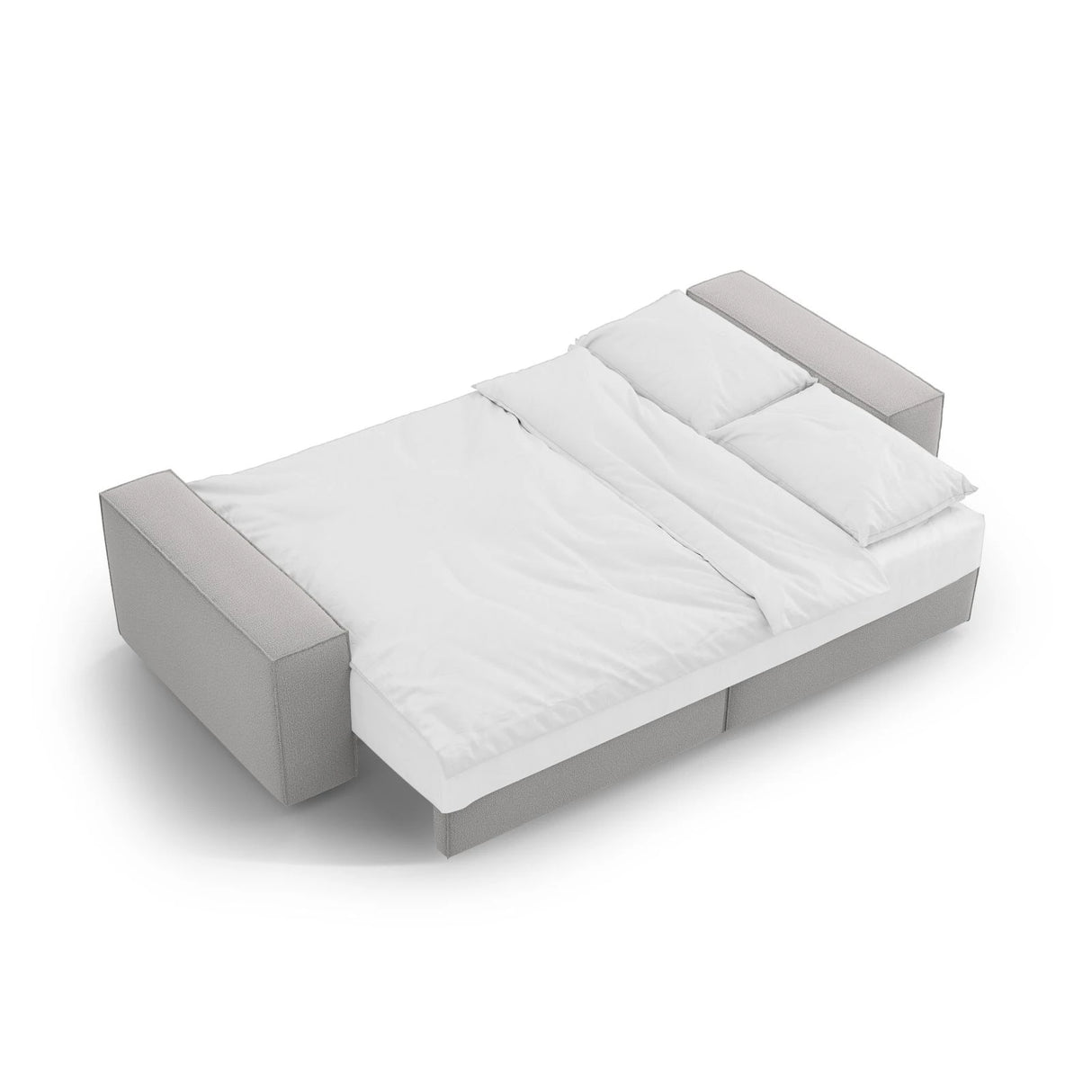 Jodie 3-Sitzer Sofa mit Schlaffunktion und Bettkasten, ausklappbar, aus Strukturierter Stoff (Meg363) in Hellgrau, 247x107 cm – Bild 7