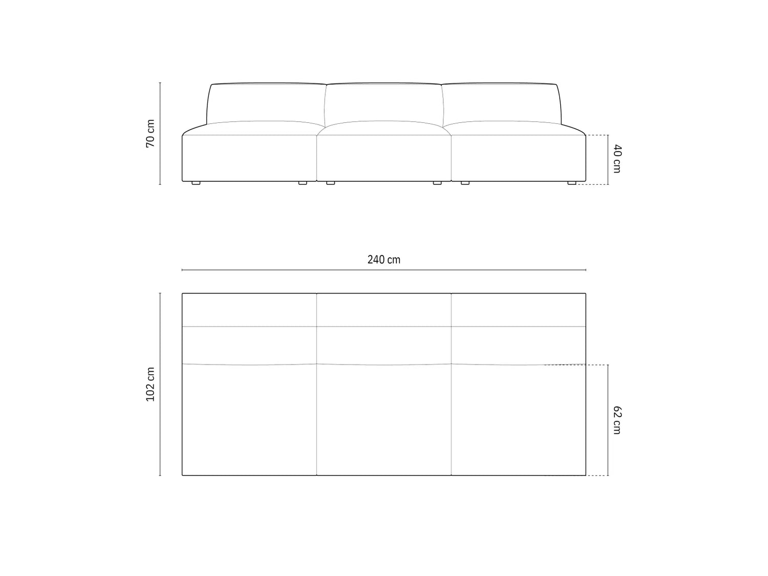 Jodie 3-Sitzer Sofa ohne Armlehnen 240x102 cm aus Samt (Blu78) in Flaschengrün – Bild 6