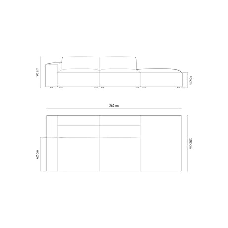 Jodie 3-Sitzer Sofa, Rechte Seite offen, eckig, aus Samt (Blu13) in Hellgrau, 262x102 cm – Bild 3