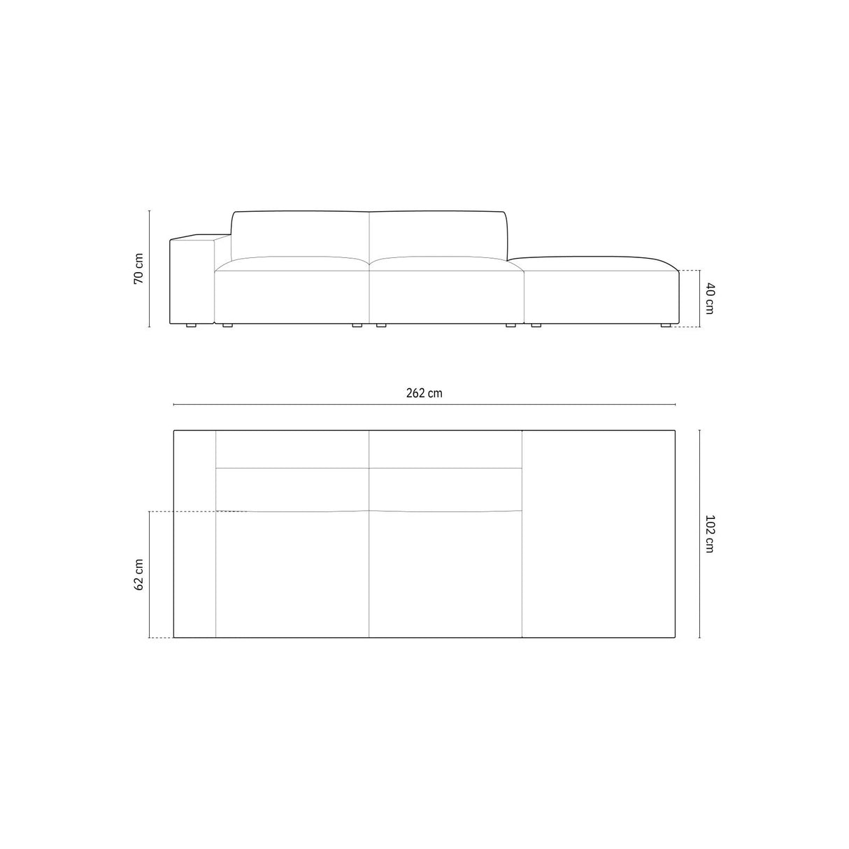 Jodie 3-Sitzer Sofa, Rechte Seite offen, eckig, aus Strukturierter Stoff (Meg361) in Blau, 262x102 cm – Bild 3