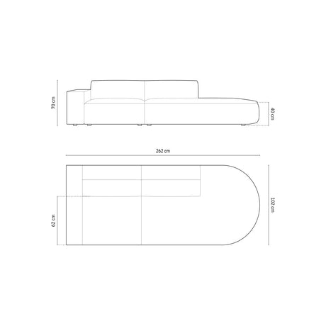 Jodie 3-Sitzer Sofa, Rechte Seite offen, rund, aus Samt (Blu14) in Grau, 262x102 cm – Bild 3