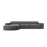 Jodie 4-Sitzer Ecksofa, Linke Seite, rund, aus Samt (Blu13) in Hellgrau, 284x166 cm – Bild 1
