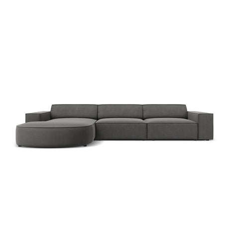 Jodie 4-Sitzer Ecksofa, Linke Seite, rund, aus Samt (Blu13) in Hellgrau, 284x166 cm – Bild 1