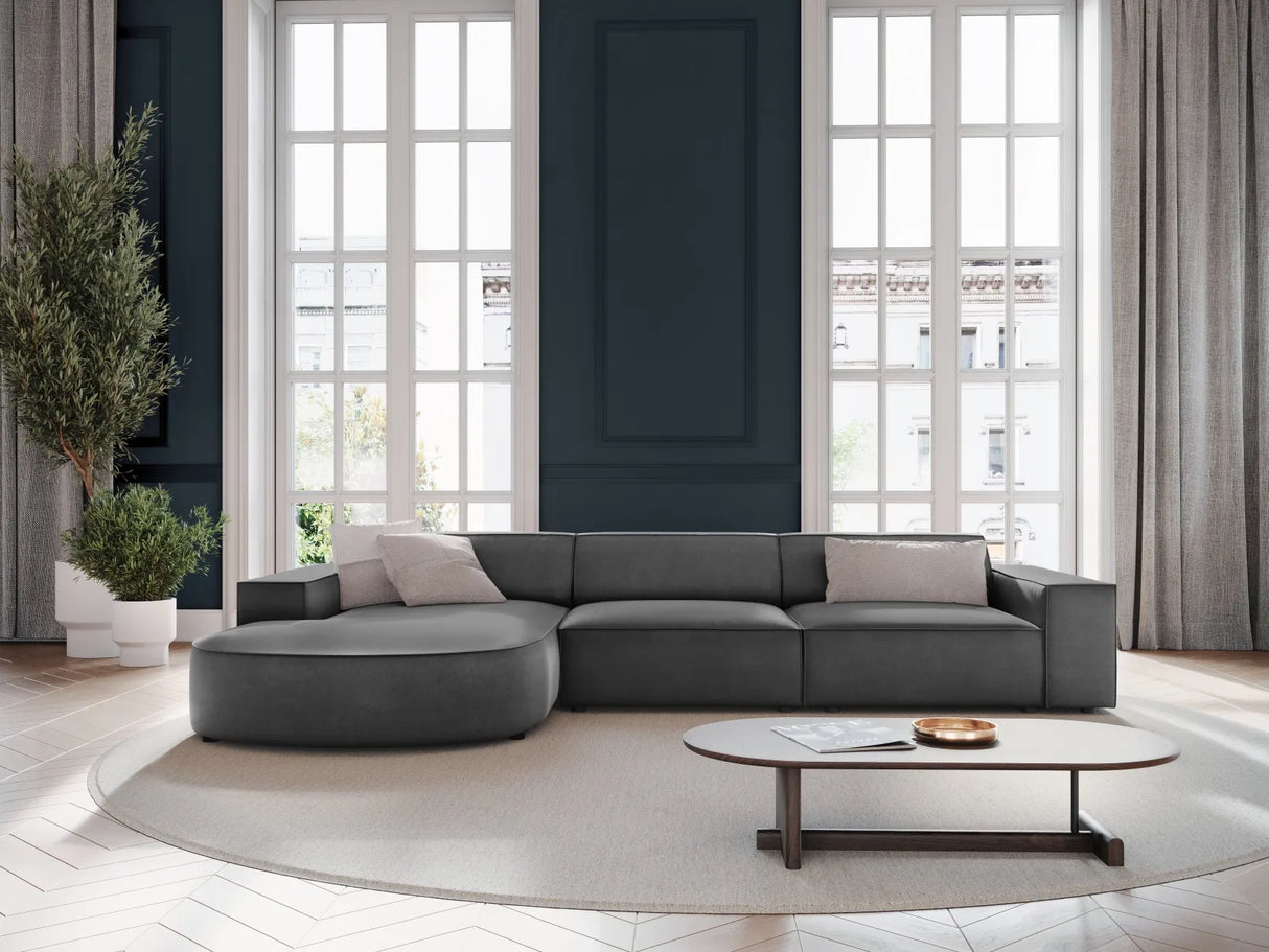 Jodie 4-Sitzer Ecksofa, Linke Seite, rund, aus Samt (Blu14) in Grau, 284x166 cm – Bild 2