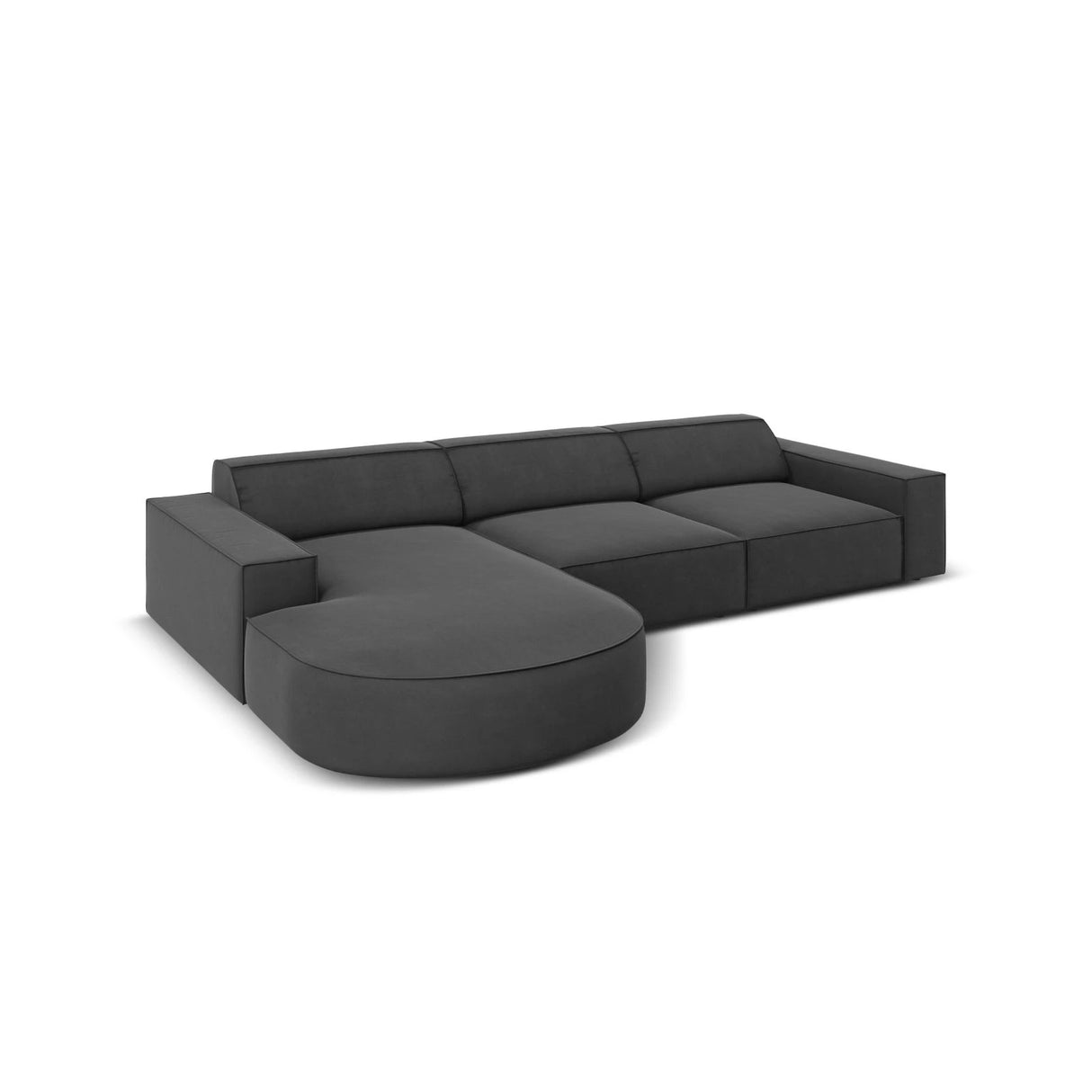 Jodie 4-Sitzer Ecksofa, Linke Seite, rund, aus Samt (Blu14) in Grau, 284x166 cm – Bild 5