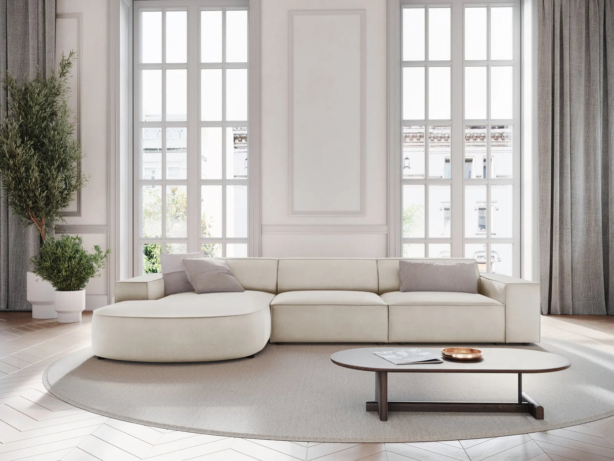 Jodie 4-Sitzer Ecksofa, Linke Seite, rund, aus Samt (Blu30) in Dunkelbeige, 284x166 cm – Bild 2