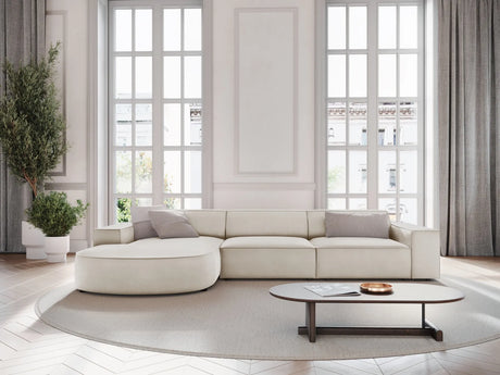 Jodie 4-Sitzer Ecksofa, Linke Seite, rund, aus Samt (Blu30) in Dunkelbeige, 284x166 cm – Bild 2