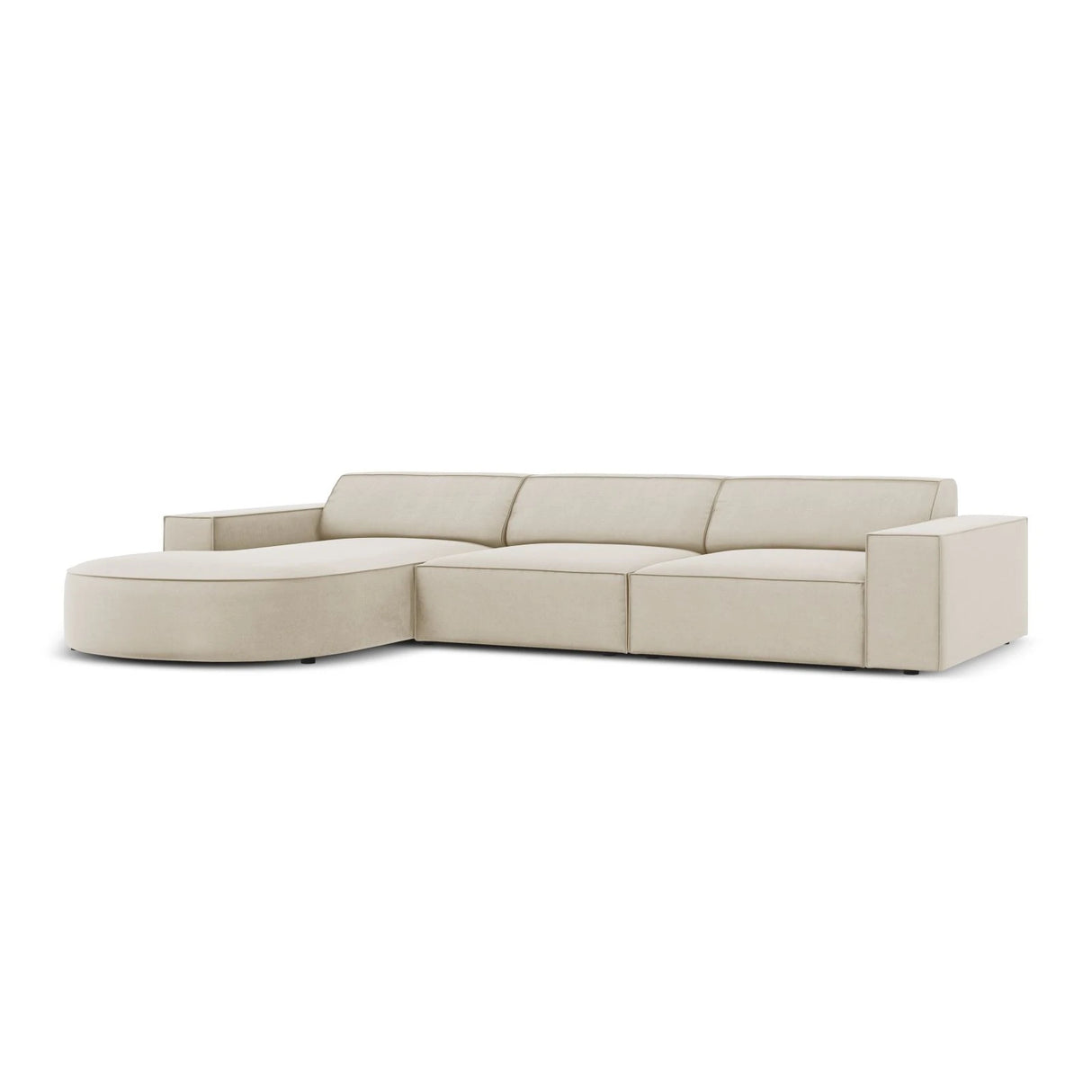 Jodie 4-Sitzer Ecksofa, Linke Seite, rund, aus Samt (Blu30) in Dunkelbeige, 284x166 cm – Bild 4