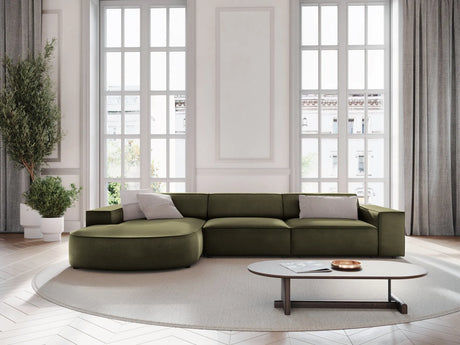 Jodie 4-Sitzer Ecksofa, Linke Seite, rund, aus Samt (Blu77) in Grün, 284x166 cm – Bild 2