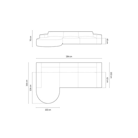 Jodie 4-Sitzer Ecksofa, Linke Seite, rund, aus Samt (Blu77) in Grün, 284x166 cm – Bild 3
