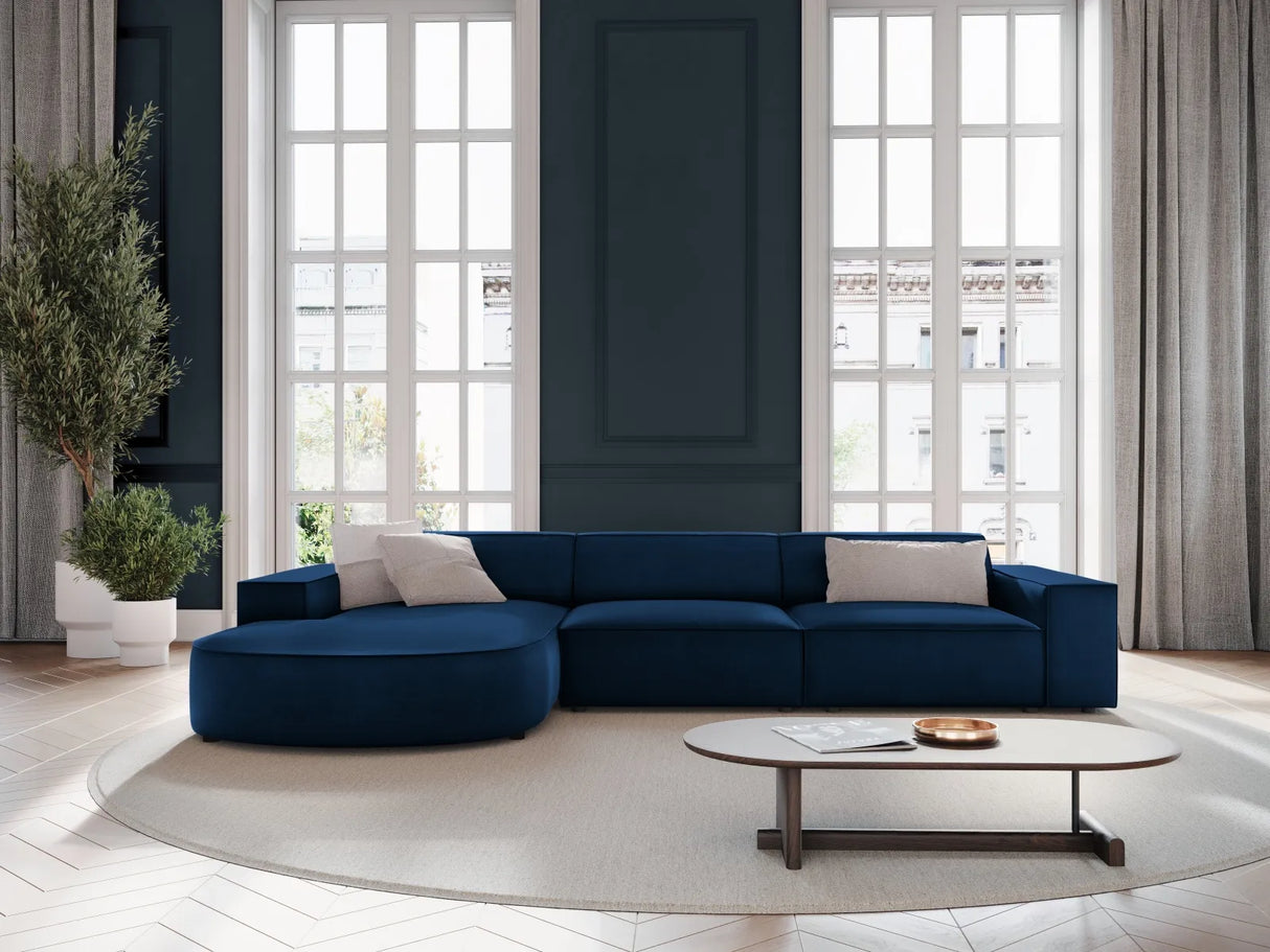 Jodie 4-Sitzer Ecksofa, Linke Seite, rund, aus Samt (Blu86) in Königsblau, 284x166 cm – Bild 2