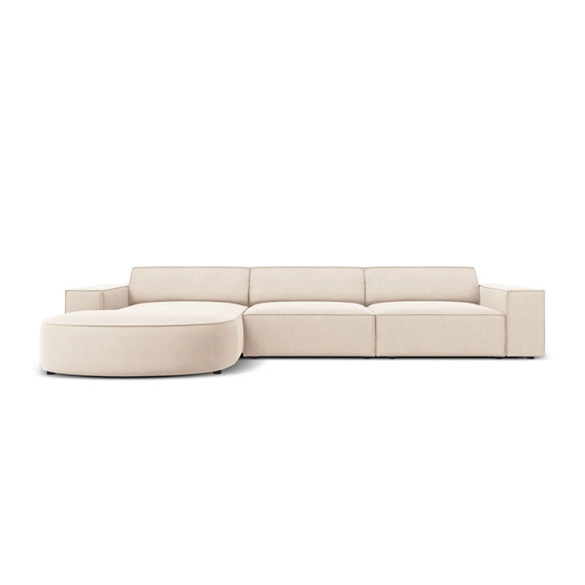 Jodie 4-Sitzer Ecksofa, Linke Seite, rund, aus Samt oder Strukturstoff, 284x166 cm – Bild 1