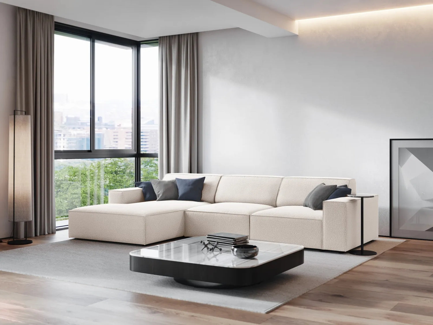 Jodie 4-Sitzer Ecksofa Links 284x166 cm aus Strukturierter Stoff (Meg351) in Leichtes Beige – Bild 7