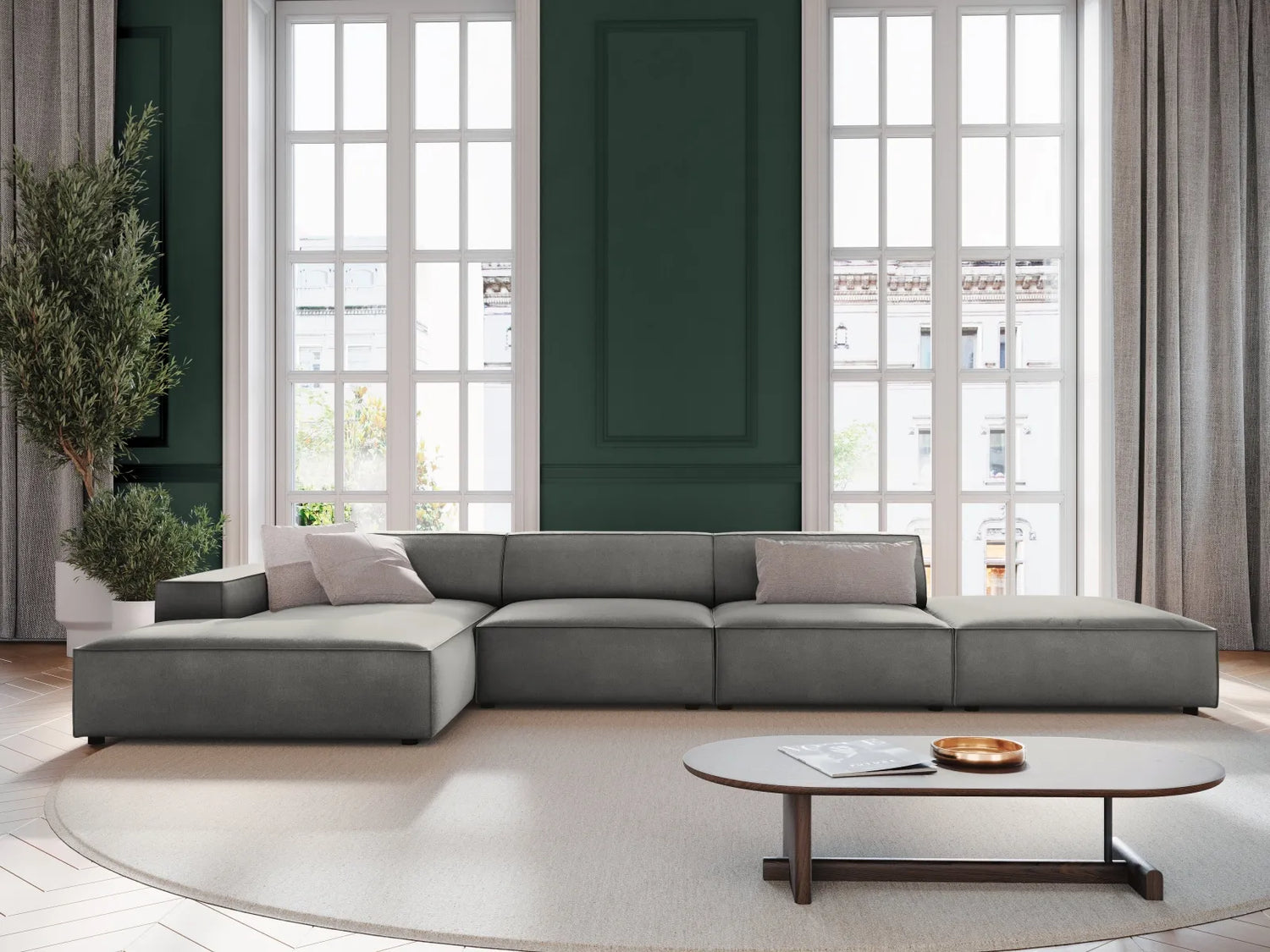 Jodie 4-Sitzer Ecksofa Links 341x166 cm aus Samt (Blu13) in Hellgrau – Bild 7
