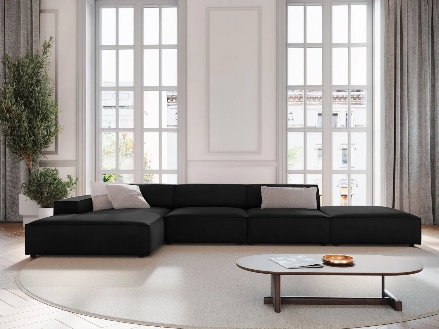 Jodie 4-Sitzer Ecksofa Links 341x166 cm aus Samt (Blu19) in Schwarz – Bild 2