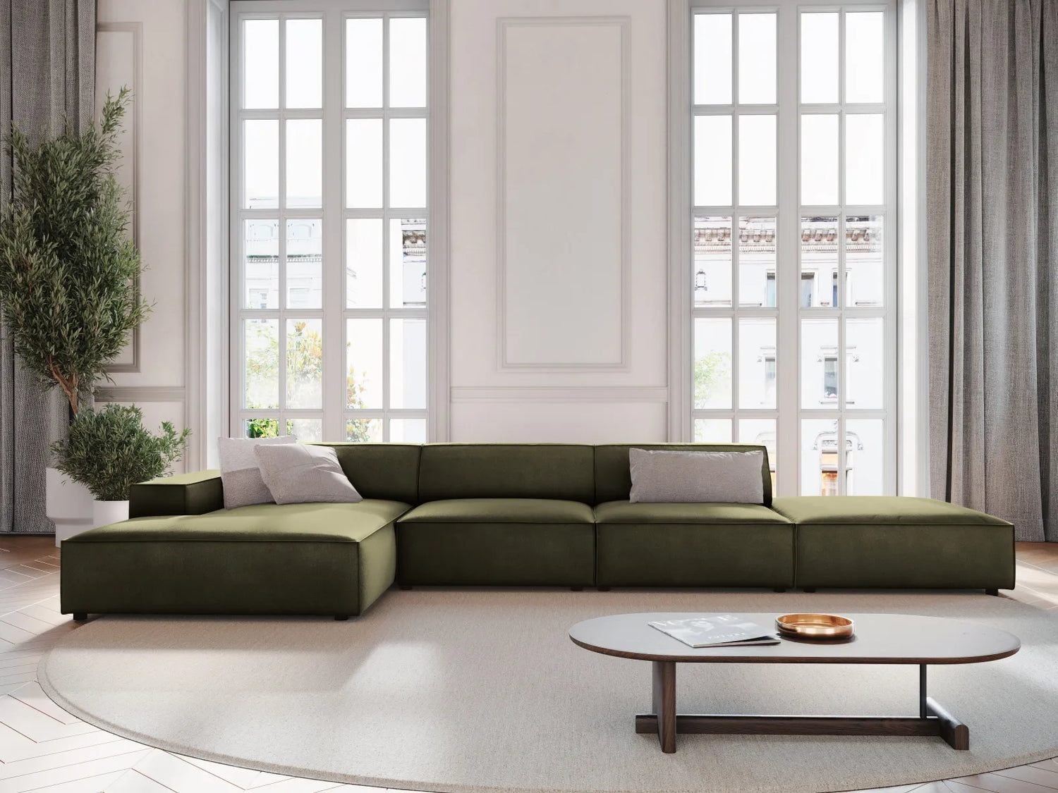 Jodie 4-Sitzer Ecksofa Links 341x166 cm aus Samt (Blu77) in Grün – Bild 2