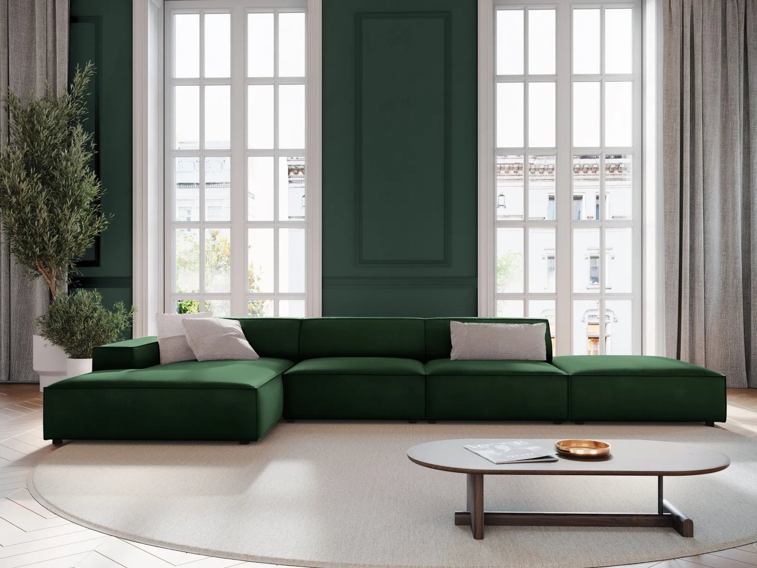 Jodie 4-Sitzer Ecksofa Links 341x166 cm aus Samt (Blu78) in Flaschengrün – Bild 7