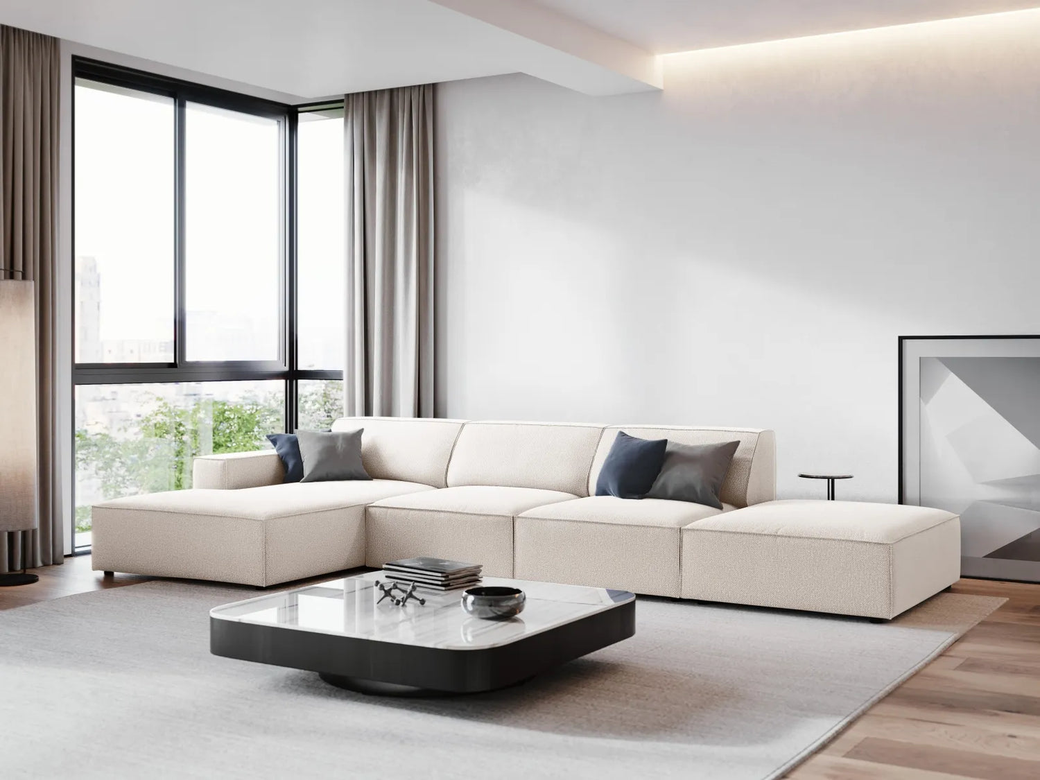 Jodie 4-Sitzer Ecksofa Links 341x166 cm aus Strukturierter Stoff (Meg351) in Leichtes Beige – Bild 7