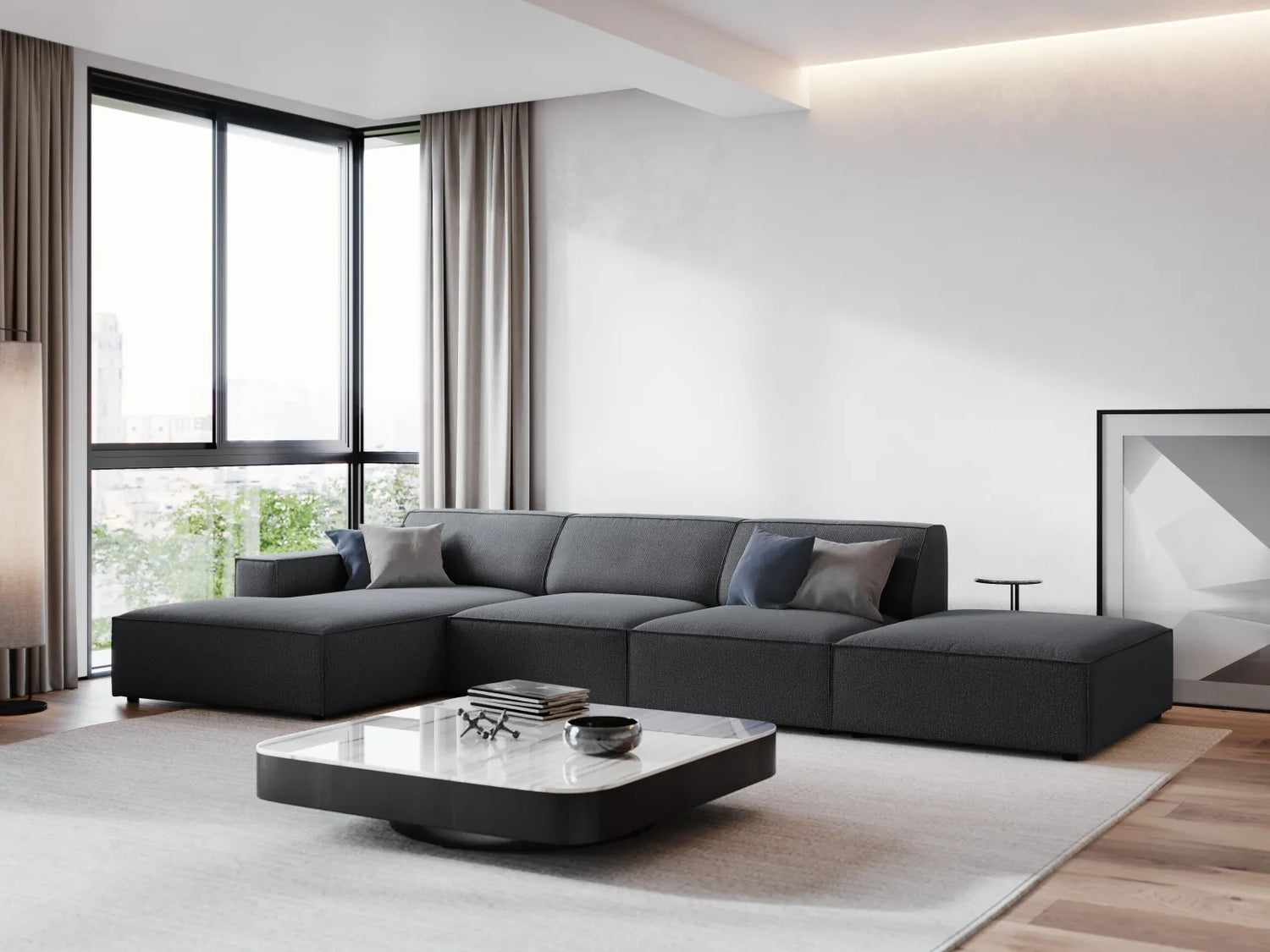 Jodie 4-Sitzer Ecksofa Links 341x166 cm aus Strukturierter Stoff (Meg367) in Dunkelgrau – Bild 7