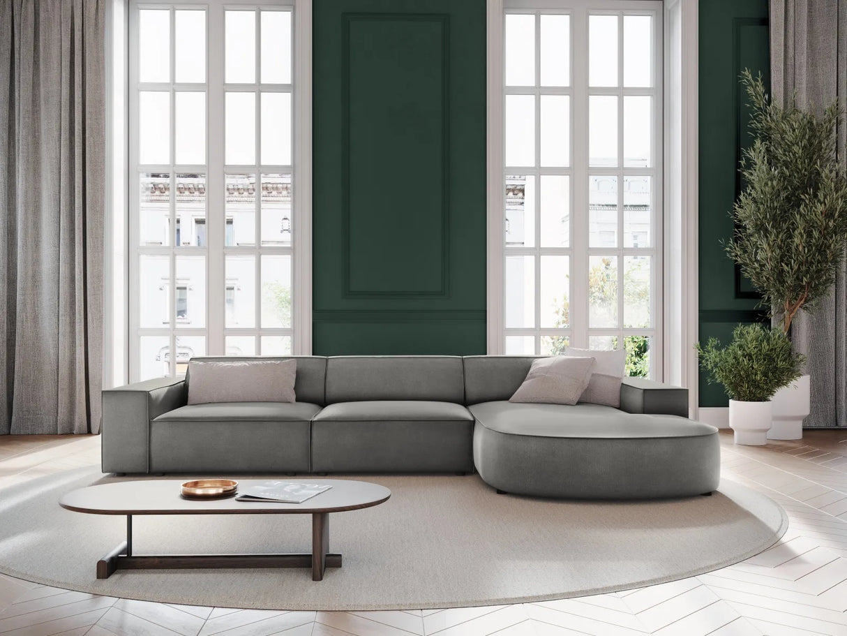 Jodie 4-Sitzer Ecksofa, Rechte Seite, rund, aus Samt (Blu13) in Hellgrau, 284x166 cm – Bild 2