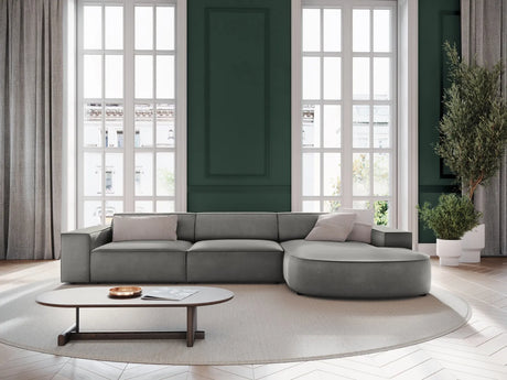 Jodie 4-Sitzer Ecksofa, Rechte Seite, rund, aus Samt (Blu13) in Hellgrau, 284x166 cm – Bild 2