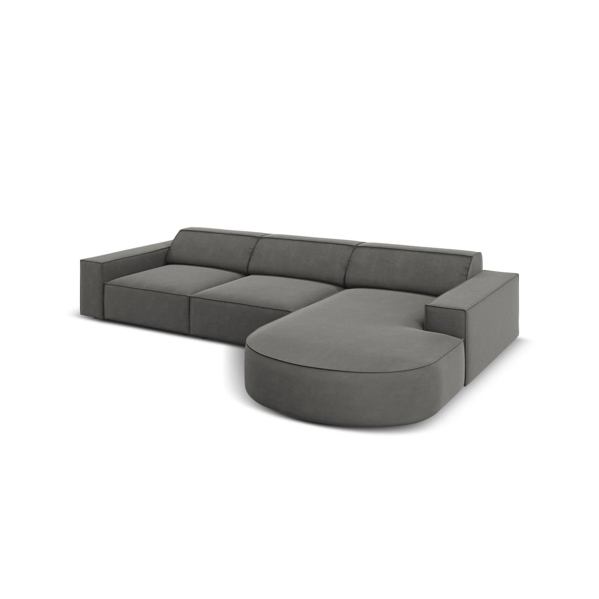 Jodie 4-Sitzer Ecksofa, Rechte Seite, rund, aus Samt (Blu13) in Hellgrau, 284x166 cm – Bild 5