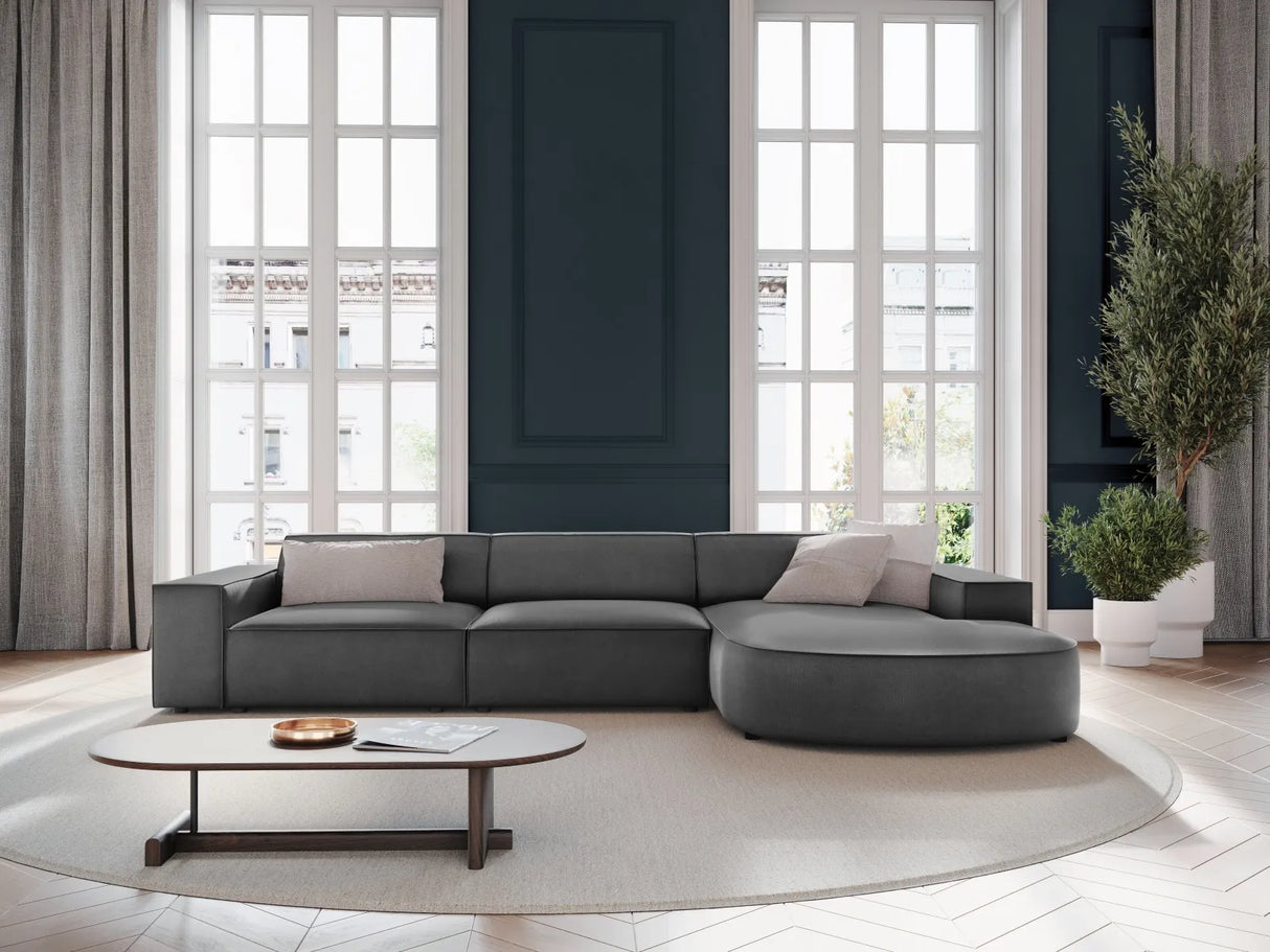 Jodie 4-Sitzer Ecksofa, Rechte Seite, rund, aus Samt (Blu14) in Grau, 284x166 cm – Bild 2